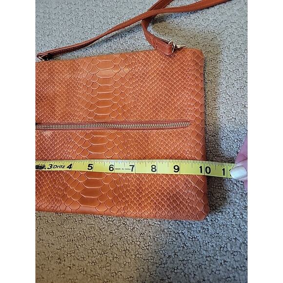 Gigi New York Embossed Leather Crossbody Bag Orange - Picture 10 of 14